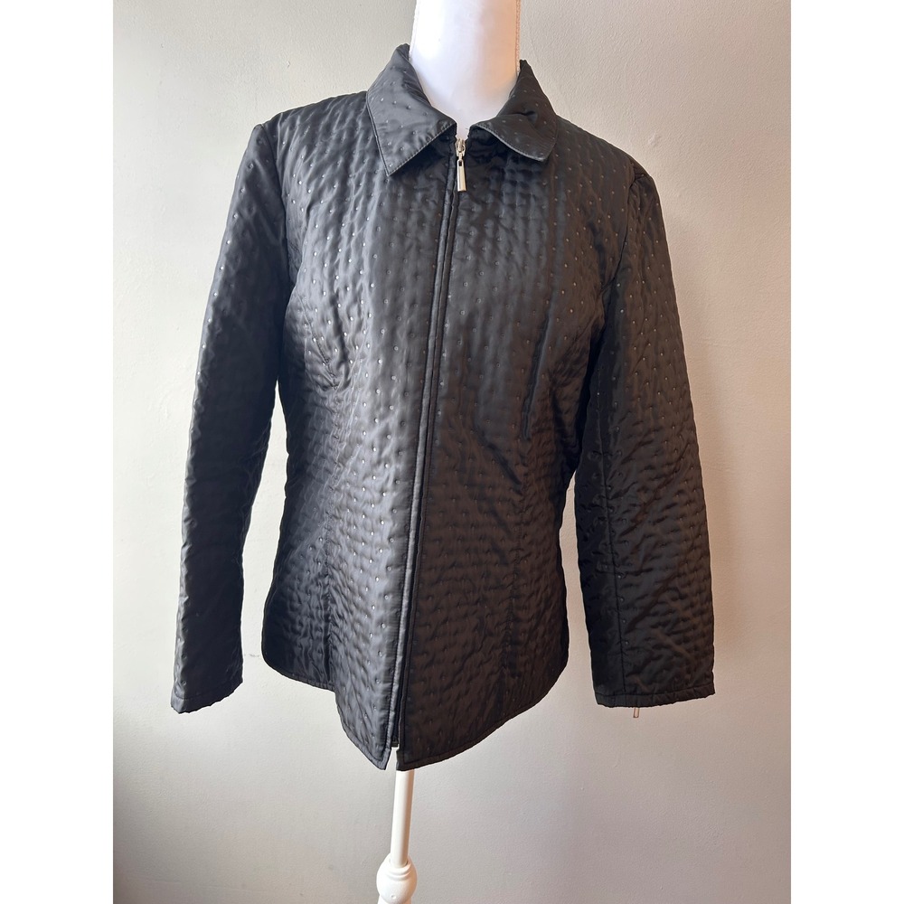 VintageTalbots Petites Black Quilted Textured Full Zip Jacket‎ Women's Size 12